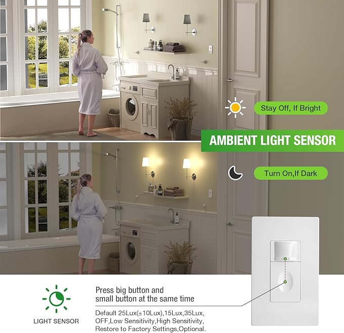 RAYZEEK Motion Sensor Light Switch, No Neutral Wire Required, No Ground Wire Needed,5A,Single Pole, Occupancy&Vacancy&Manual On/Off Override Motion Sensor Activated Wall Switch,PC Fireproof