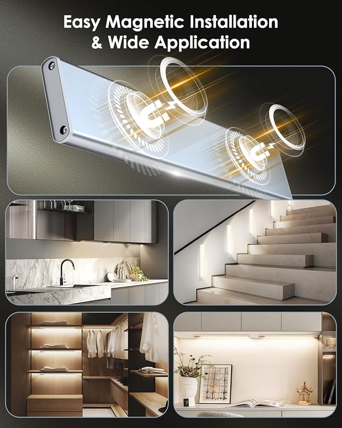 5 Pack Under Cabinet Lights, Upgraded 2500mAh Under Cabinet Lighting Wireless, Rechargeable Motion Sensor Light Indoor LED Closet Lights Under-Counter Light Fixtures for Kitchen, Hallway, Stairs, 12in