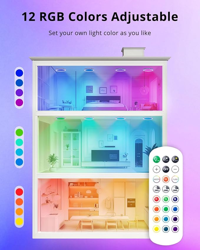 wowatt Rechargeable Shower Light with Remote, RGB Colors Changing & White Light for Shower, Shower Lights for Inside Shower with Motion Sensor, IP44 Waterproof Lights for Shower Closet Bedroom
