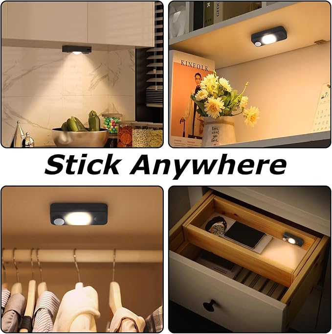 NIEGNOWOO LED Motion Sensor Puck Lights, Rechargeable Cabinet Lights, Stick on Wireless LED Night Light for Closet, Drawer, Shelf, Under Cabinet, Warm White 6Pack, USB Charging Cord Included