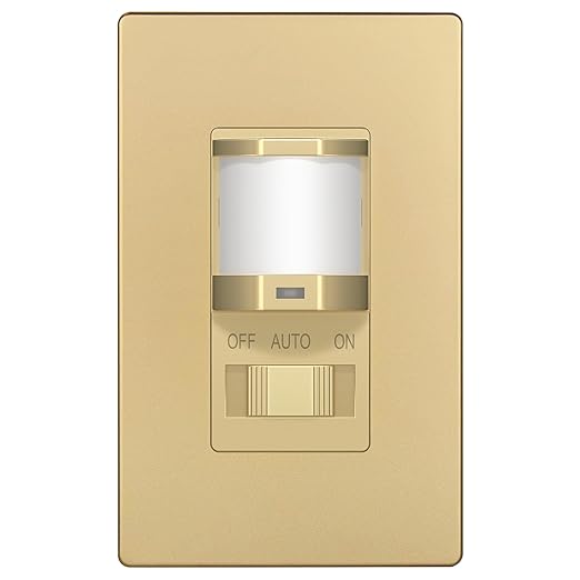 TOPGREENER Occupancy/Vacancy PIR Motion Sensor Light Switch, Learning Function, No Neutral No Ground Required, 200W Incandescent / 150W LED Load, UL Listed, Screwless Wall Plate Included, Gold