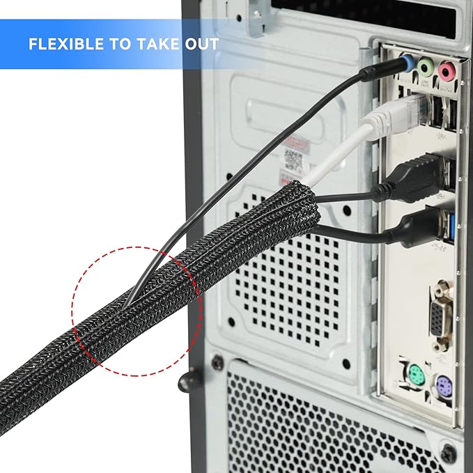 AGPTEK Cable Sleeve, 25ft - 4/5 inch Cable Management Desk Cord Cover Organizer Wire Hider for Home Office Computer TV Wire Loom Tubing Pet Proof Cord Protector from Cat Dog Chewing, Black
