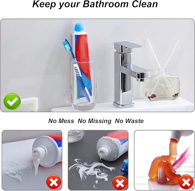 6 Pack Silcone Toothpaste Cap, Tnvee Reusable Self Closing Toothpaste Squeezer Dispenser with Organizer Box for Kids and Adults in Bathroom, Hygiene No Mess No Waste
