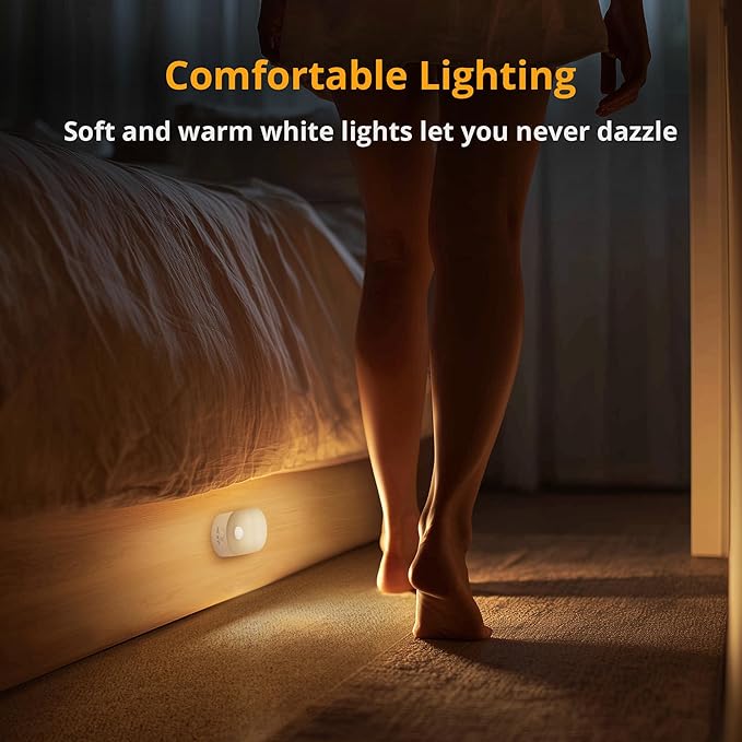 Lyridz Rechargeable Battery Night Light with Motion Sensor, Portable Mini Warm White LED Stick-on Closet Light, Adjustable Brightness for Bathroom, Bedroom, Kitchen, Cabinet, Stairs, Hallway, 2-Pack