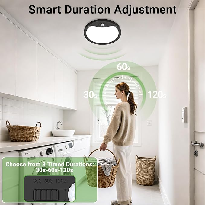 zemty 2Pack 9inch Motion Sensor Ceiling Lights Wired,18W 1800lm 3CCT/3 Mode/30-120s Timer, Bright Black LED Flush Mount Light Fixture Motion Activated for Closet Pantry Hallways Stairwells Garage