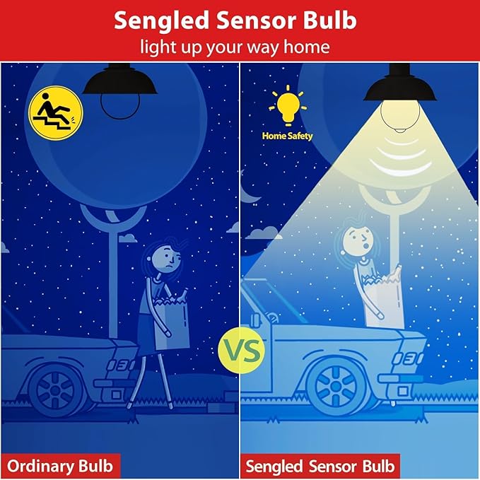 Sengled Motion Sensor Light Bulbs, A19 LED Dusk to Dawn Bulbs 3000K Soft White, Motion Activated Indoor Outdoor Light Bulbs 8.8W (60W Equivalent) 800 Lumens for Porch, Garage, Hallway, 4 Pack