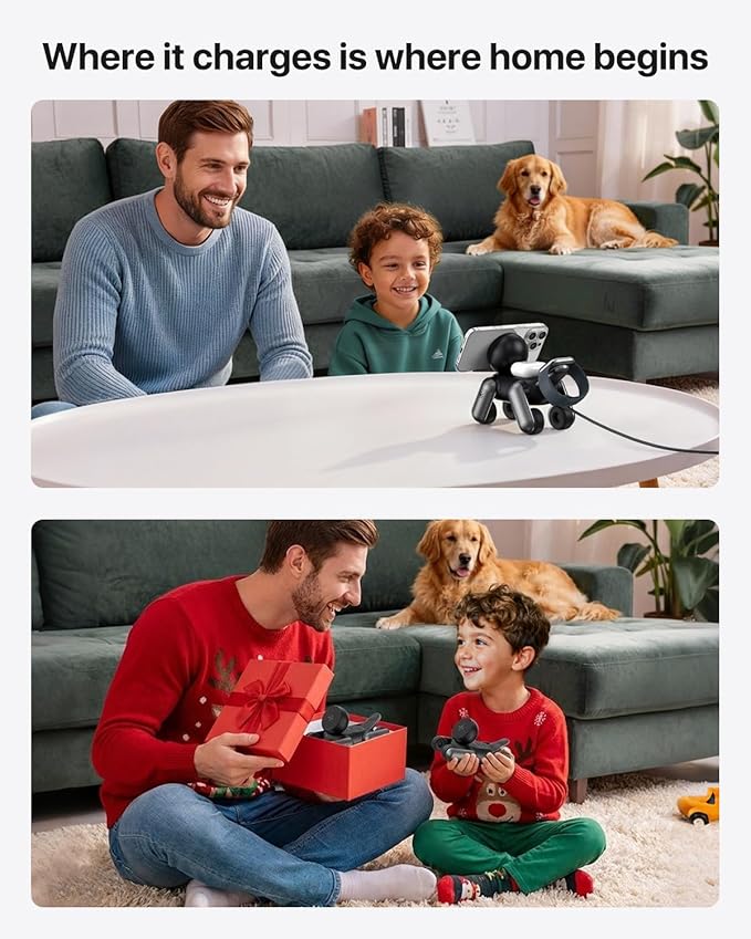 UEQ 3 in 1 Wireless Charging Station for Apple Devices,Foldable Cute Magnetic Mag-Safe Wireless Charger Stand with Night Light for iPhone 17 Air 16 15 14 13 12 Series,AirPods 4 3 2 Pro,Apple Watch