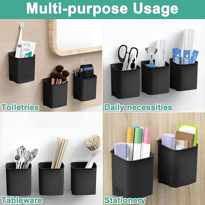 2 Packs Wall Mounted Toothbrush Holders, Self Adhesive Bathroom Toothbrush Wall Holder for Electric Toothbrush, Toothpaste, Razor,Shower Accessories (Black)