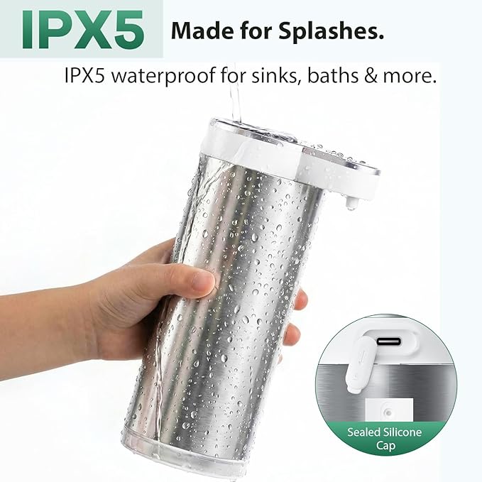 Automatic Soap Dispenser Touchless,Stainless Steel Hand Soap Dispenser,11.8oz/350ml,4 Adjustable Levels,USB Rechargeable,Desktop & Wall-Mounted Dual Use,for Kitchen & Bathroom,Liquid White