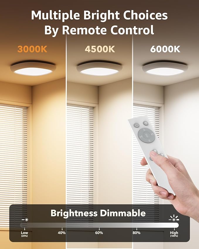 Rechargeable Shower Light for Inside Shower, 12000mAh Motion Sensor Wireless Ceiling Light with Remote No Wiring, Battery Operated Closet Lights Cordless LED Overhead Lighting for Pantry Bathroom