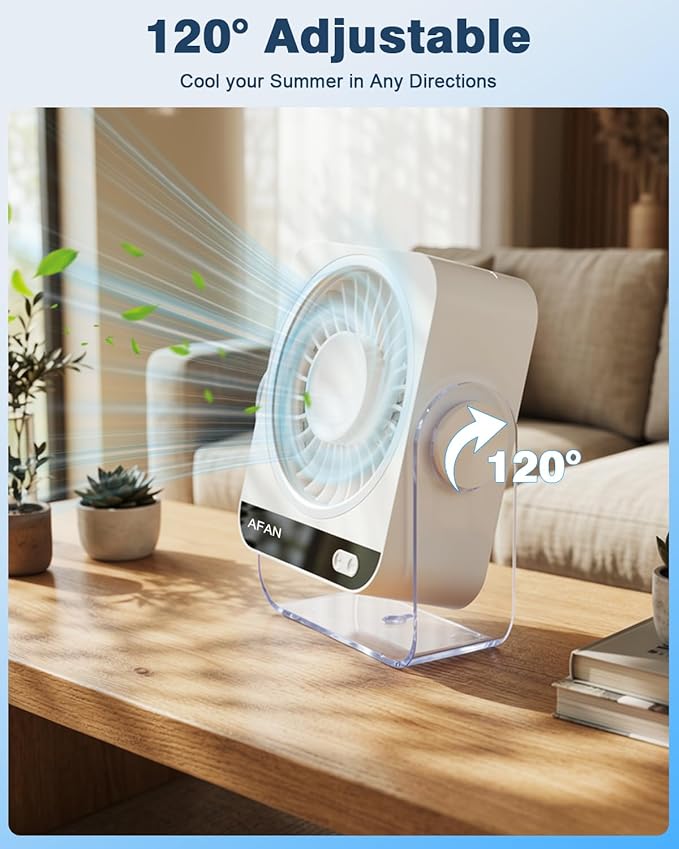 Small Desk Fan, Rechargeable USB Portable Fan, 199 Speeds, 5000mAh 18-Hour Battery, 120° Adjustable Tilt, Quiet Cooling Fans for Home Office Desktop Bedroom Kitchen Camping Travel Essentials (White)