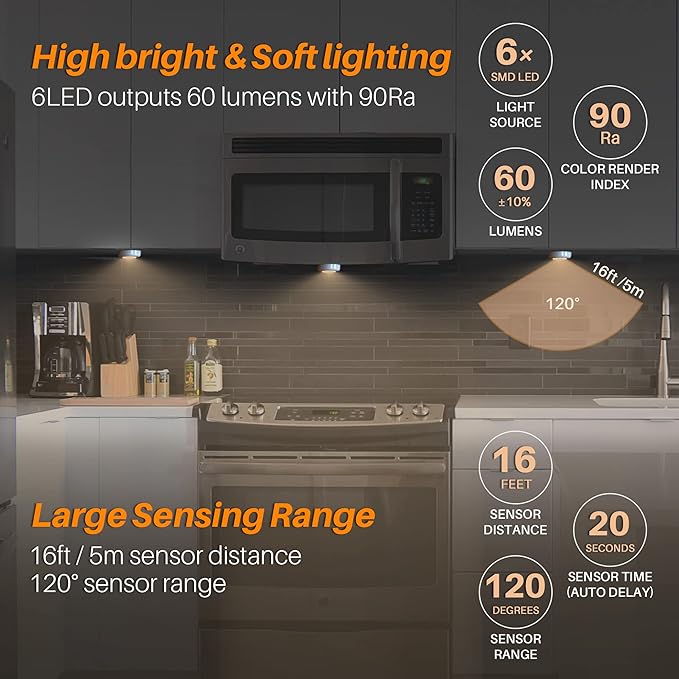 STAR-SPANGLED 3 Pack 2.8” Motion Sensor Lights Indoor AAA Battery Operated, Stick on LED Puck Light for Stairs, Under Cabinet, Closet, Warm White