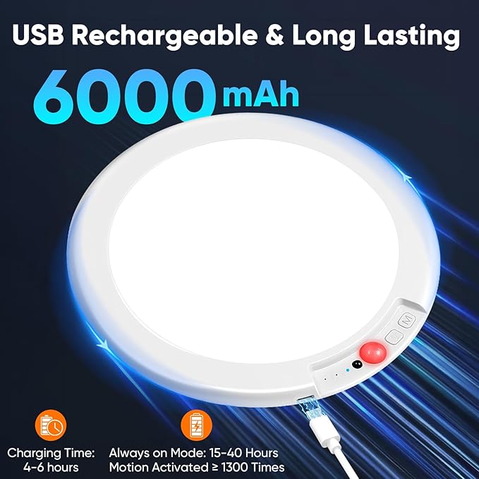 Rechargeable Motion Sensor Ceiling Light with Remote, Battery Operated Closet Light No Wiring, Wireless LED Shower Lights, 3 Colors Dimmable Indoor Overhead Lamp for Closet Shower Pantry Shed Hallway