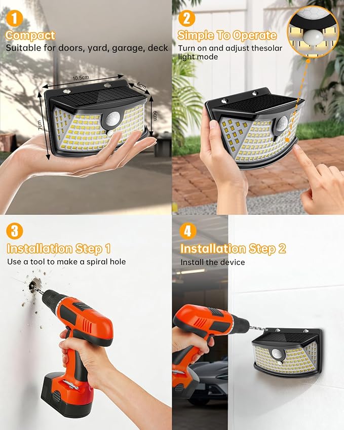Aootek New Solar Motion Sensor Lights 120 LEDs with Lights Reflector,270° Wide Angle, IP65 Waterproof, Step Lights for Front Door, Yard, Garage, Deck (Black, Warm White, 8-Pack)