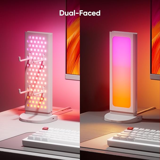 Nanoleaf Pegboard Desk Dock, 3‑in‑1 Desk Hub with Dual‑Sided LED Lighting, USB‑A & USB‑C Charging, 950 mm Pegboard Storage, 50 Lumens, 64 RGB LEDs, Works with Nanoleaf Desktop App, White