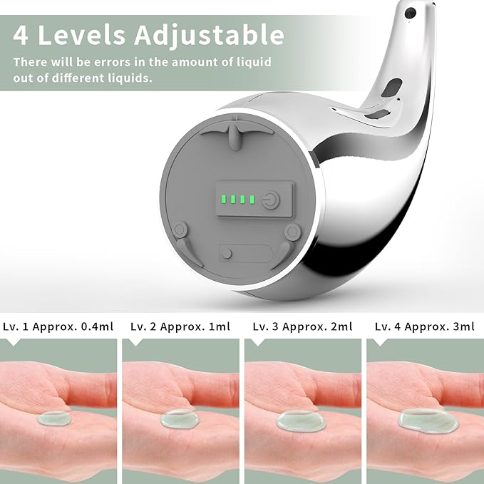 Automatic Soap Dispenser Touchless,300ML Hand & Dish Countertop Electric Liquid Rechargeable Dispenser with Sensor,Modern 4 Gear Adjustable Waterproof Kitchen Auto Soap Pump（Silver）