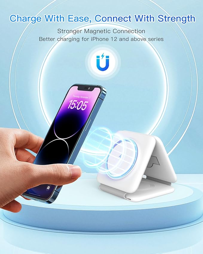 Charging Station for Apple Multiple Devices - 3 in 1 Foldable Magnetic Wireless Charger Dock - Travel Charging Pad for iPhone 17 16 15 14 13 12 Pro Max Plus Watch & Airpods