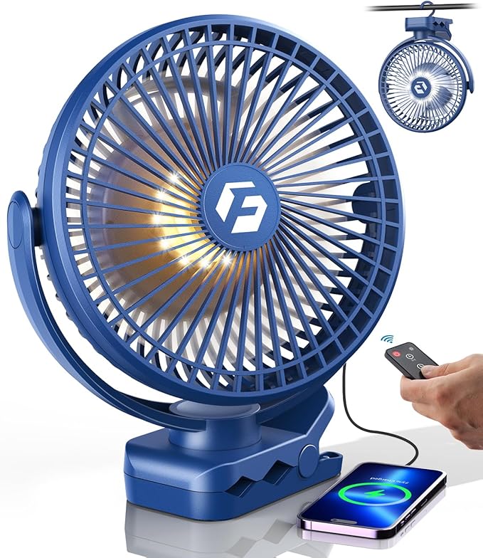 Korbot 8-inch Clip on Fan -20000mAh Portable Fan Battery Rechargeable with 3 Speeds and Strong Airflow, USB Fan Small Desk Fan Personal Quiet Fan for Office Stroller Bedroom and Camping.