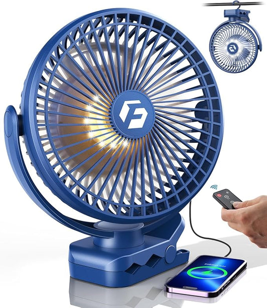 Korbot 8-inch Clip on Fan -20000mAh Portable Fan Battery Rechargeable with 3 Speeds and Strong Airflow, USB Fan Small Desk Fan Personal Quiet Fan for Office Stroller Bedroom and Camping.