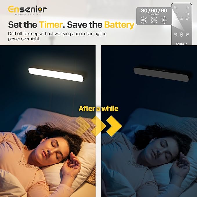 Ensenior 5W Makeup Light, 14 inch Rechargeable Vanity Lights for Mirror with Auto Off Timer Remote Magnetic Stepless Dimming 3CCT 2500mAh Battery, Under Cabinet Lighting Wireless for Kitchen, 2 Pack