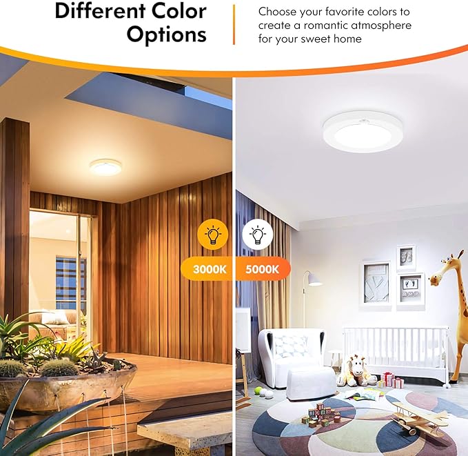 Brightever Motion Sensor LED Ceiling Lights, 1200LM & 15W(100W Equivalent), 3000K/4000K/5000K Selectable, 7.5inch Flush Mount Lighting Fixture for Indoor, Stairs, Pantry, Closet, Pack of 4, White