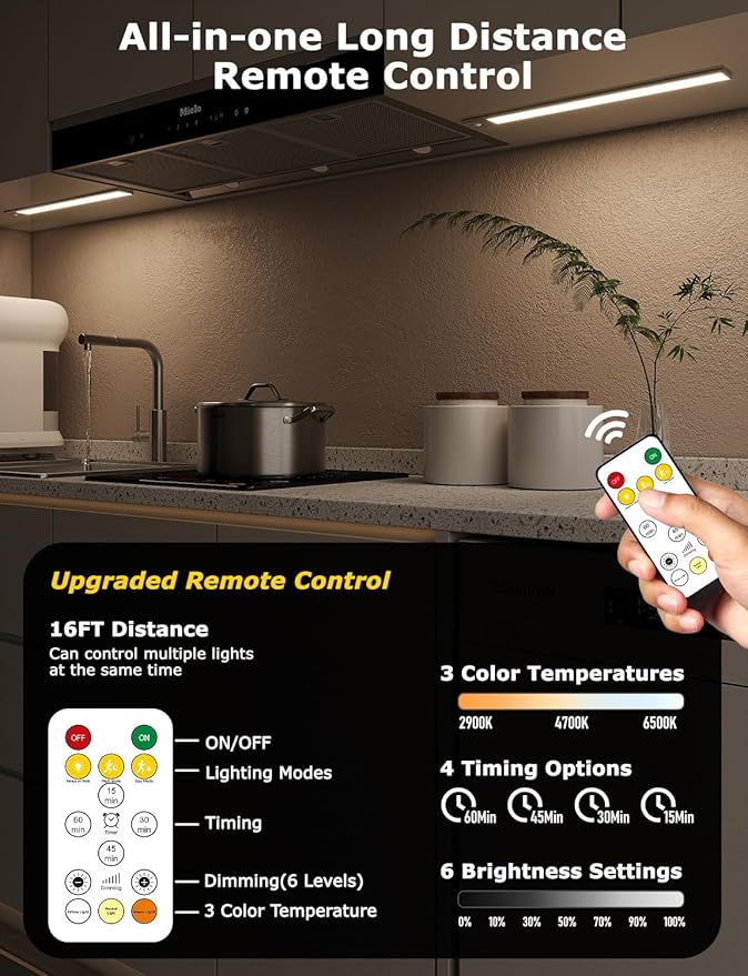 16" Ultra-Thin Under Cabinet Lighting Wireless, Aluminum Alloy Under Counter Lights for Kitchen, 3-Color-Temps Magnetic Closet Lights, Rechargeable Motion Sensor Light Indoor (4 Pack, Silver)
