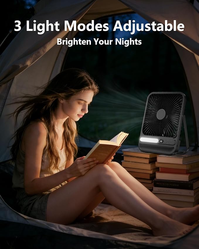 7-Inch Portable Travel Fan, Cruise Ship Approved, 28H 8000mAh Ultra-Thin Quiet Rechargeable Battery Operated Desk Fan with Timer & LED Display for Bedroom, Office, Camping