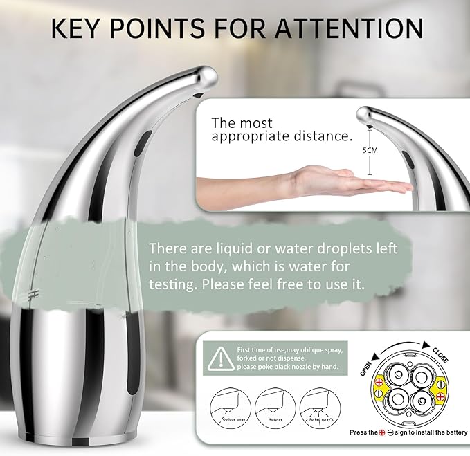 Automatic Liquid Soap Dispenser,300ML Touchless 4 Gear Adjustable,Countertop Electric Battery Operated Hand Soap Dispenser with Sensor for Bathroom,Kitchen,Office（Silver）