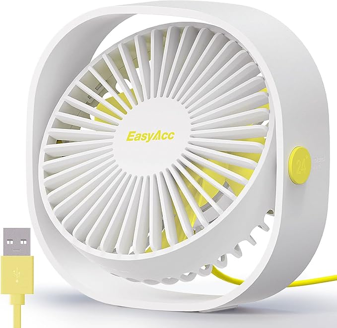EasyAcc USB Small Desk Fan, Slumber Pod Fan [360°Rotatable Head &Powerful ] 3 Speeds Portable Personal Table Travel Fan for Sleeping Desk Cruise Ship Dorm Bedroom Office Office (No Battery)