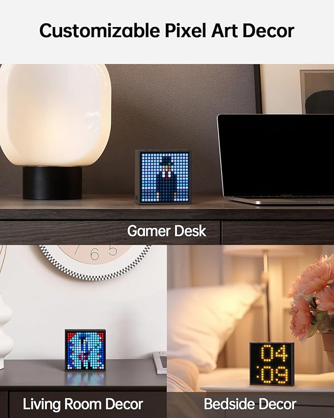 Divoom TimeBox Evo -- Pixel Art Bluetooth Speaker with 16x16 LED Display APP Control - Cool Animation Frame & Gaming Room Setup & Bedside Alarm Clock- Black