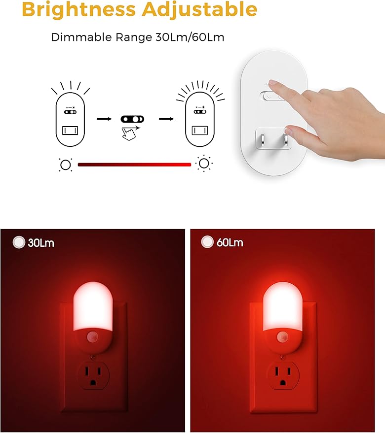 L LOHAS LED Red Night Light Plug in, Motion Sensor Night Light for Kids, Sleep Aid Red Nightlight, 30/60LM, Motion Activated Night Lights for Bathroom, Hallway, 2 Pack