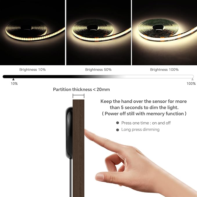 LED Recessed Lighting Kit,6PCS 12V Black COB LED Strip Lights,6.56Ft 4000K with Touch Dimmable Switch Self-Adhesive LED Uner Cabinet Light for Wood Slat Wall Panels, Headboards, Shelves