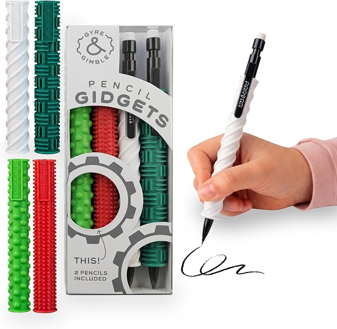 Gyre & Gimble Pencil Gidgets – Textured Silicone Pencil Sleeve for Quiet Fidgeting – Transform Your Mechanical Pencil into a Sensory ADHD Tool for Kids and Adults – 4 Sleeves & 2 Pencils