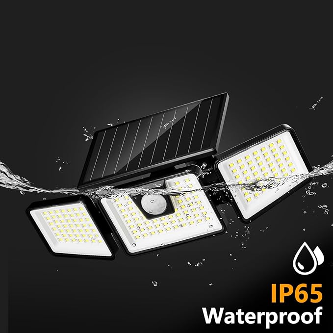 INCX Solar Motion Sensor Lights Outdoor, 3 Heads Security Lights Solar Powered, 156 LED Flood Light Motion Detected Spotlight for Patio Yard Garage Entryways, IP65 Waterproof 4 Pack