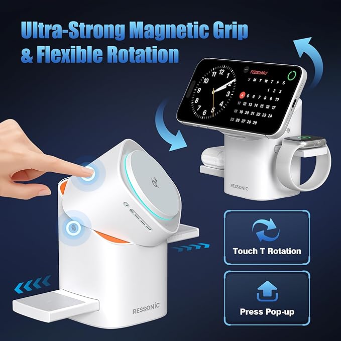 3 in 1 Wireless Charging Station for Apple & Samsung, 15W Fast Magnetic Wireless Charger Stand for Magsafe iPhone 17/16/15/14/13/12 Pro Max, Galaxy S25/24/23/22, AirPods, iWatch (with 30W Adapter)