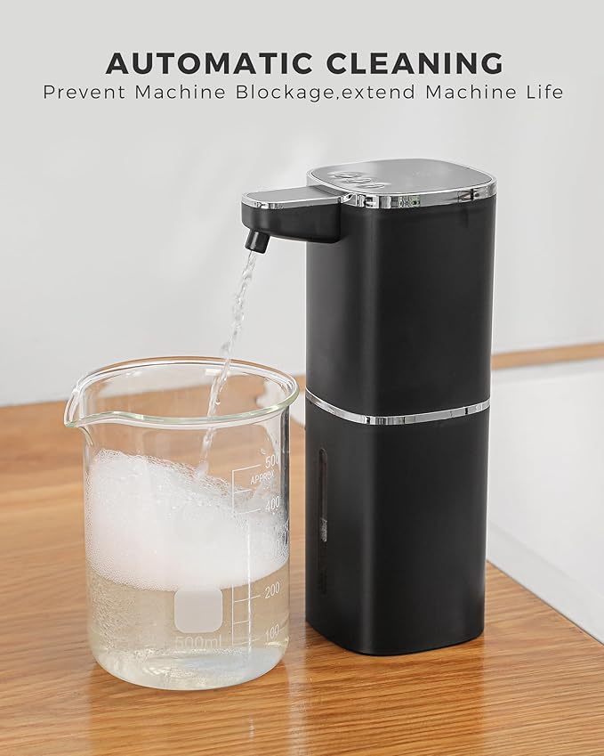 2 Pack Automatic Foaming Soap Dispenser, 13.5oz/400mL, USB Rechargeable,9- Adjustable Foam Levels, IPX5 Waterproof, Touchless & Wall/Tabletop Use for Kitchen Bathroom, Black