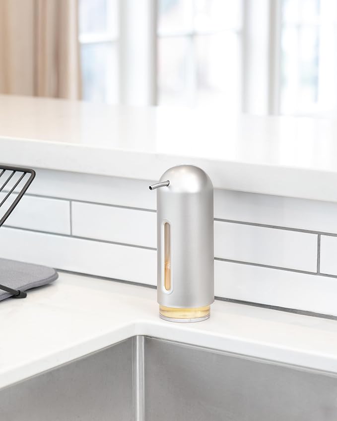 Umbra Penguin 12 oz (355ml) Soap Pump, Kitchen Soap Dispenser, Also Works with Hand Sanitizer, Nickel