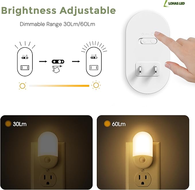 L LOHAS LED Motion Sensor Night Light, 4Pack, Motion Activated Night Light, Night Lights Plug into Wall, 3CCT Amber/3000K/5000K, Adjustable Brightness 30/60LM, for Kids Adults Bathroom Bedroom