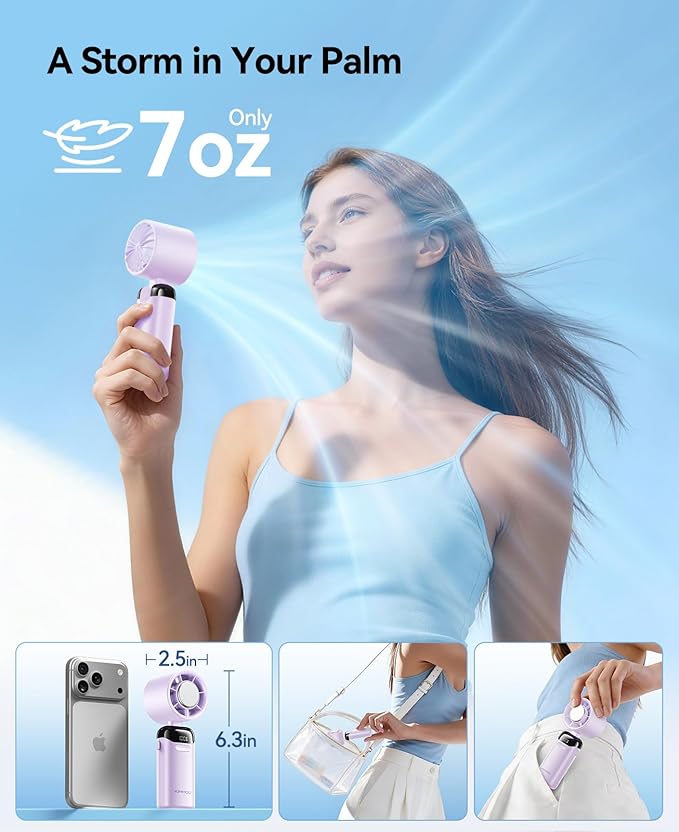 KIMMOO Handheld Portable Turbo Fan with Ice Cooler, Powerful 21000 RPM, Speed (1-199), Up to 14Hrs Cooling, Rechargeable Personal Fan, Small Pocket Hand Fans for Travel/Outdoor/Home/Office (Purple)