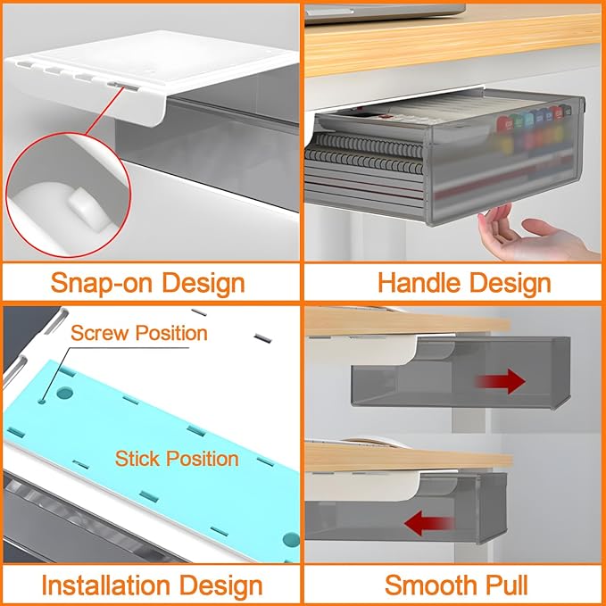 SVNNELP Under Desk Table Drawer Storage Organizer,2 Pack Large & Small Attachment Desk Drawers - Hidden Desktop Organizer,Slide out Drawer for Storage Pencil & Home Office Gadgets (S+L)