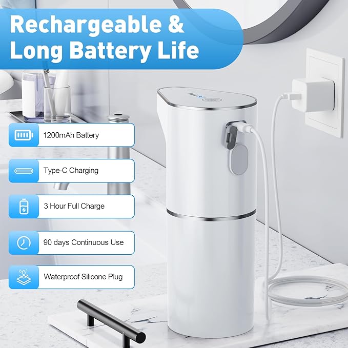 Fantictas Automatic Soap Dispenser,Touchless Hand Wall Mount Rechargeable 3 Gear Adjustable Electric Soap Dispenser 350ml with Infrared Motion Sensor for Bathroom,Kitchen,Office, White Gel