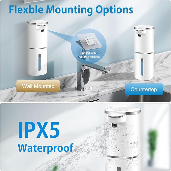 Automatic Liquid Soap Dispenser,Digital Display 9-Level Adjustable Touchless Smart Hand & Dish Soap Dispenser, USB Rechargeable, 13.5oz/400mL Wall Mounted for Bathroom Kitchen, Hotel, Restaurant