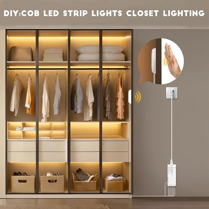LED Under Cabinet Lighting Kit 6PCS 12V COB LED Strip Lights with 36W Adapter 1M/3.3FT Penetrable Wood Touch Dimmable Led Strip 3000k Flexible LED Cabinet Lights for indoor Kitchen ,Book Shelf, Closet