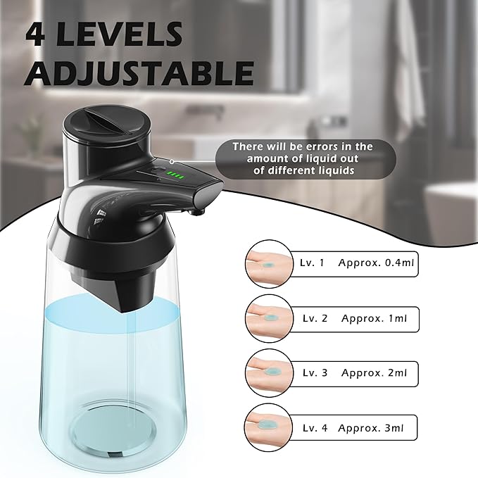 Adjustable Automatic Soap Dispenser Touchless, 4 Adjustable Levels，Battery Powered Operated Sensor Liquid Soap Pump，Touch-Free Hand Sanitizer Dispenser