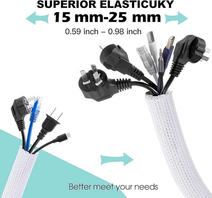 AGPTEK Cable Sleeve, 20ft - 1 inch Cable Management Desk Cord Cover Organizer Wire Hider for Home Office Computer TV Wire Loom Tubing Pet Proof Cord Protector from Cat Dog Chewing, White