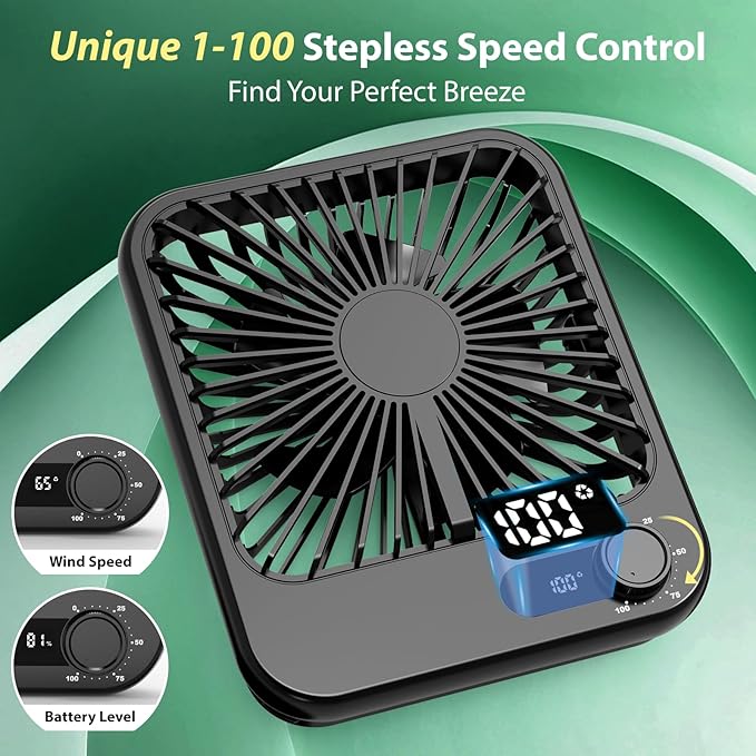 Portable Fan Rechargeable- Small Mini Desk Fan 100 Speed Wind Adjustable, Mini Silent Battery Powered Personal Desktop Fan for Bedroom Bedside, Office, Travel Essentials
