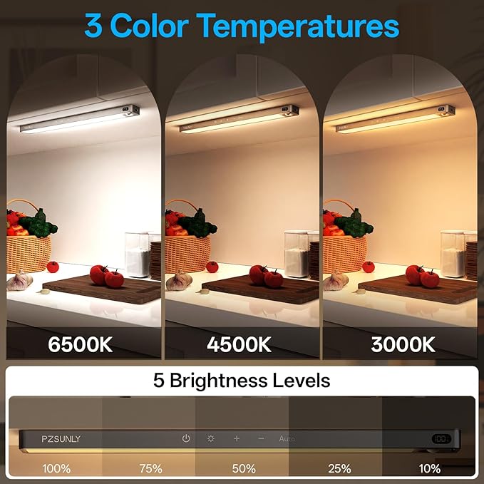 14.2inch Under Cabinet Lighting Wireless,Rechargeable Motion Sensor Light Indoor,3 Colors Dimmable,Magnetic Closet Lights with Remote,Under Counter Lights for Kitchen,Dark Gray 2Pack