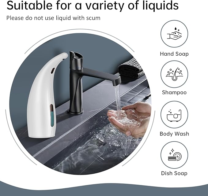 Automatic Soap Dispenser Touchless,300ML Hand & Dish Countertop Electric Liquid Rechargeable Dispenser with Sensor,Modern 4 Gear Adjustable Waterproof Kitchen Auto Soap Pump（White）