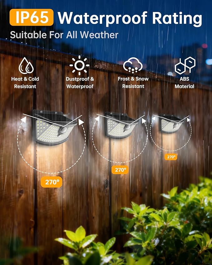 Aootek New Solar Motion Sensor Lights 120 LEDs with Lights Reflector,270° Wide Angle, IP65 Waterproof, Step Lights for Front Door, Yard, Garage, Deck (Black, Daylight White, 1-Pack)