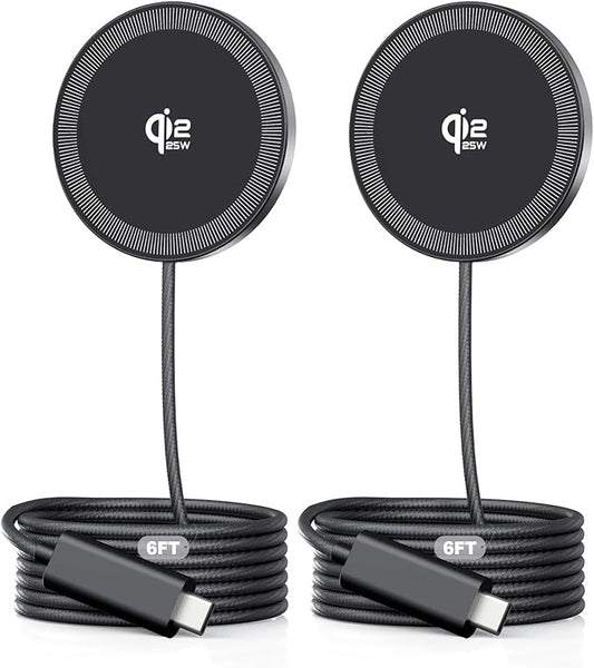 2Pack Magnetic Wireless Charger 25W Fast Charger for iPhone 17/16/15/14/13/12 Series & AirPods, Portable Wireless Charging Pad for Travel Home Office Desk, 6.6FT-Black